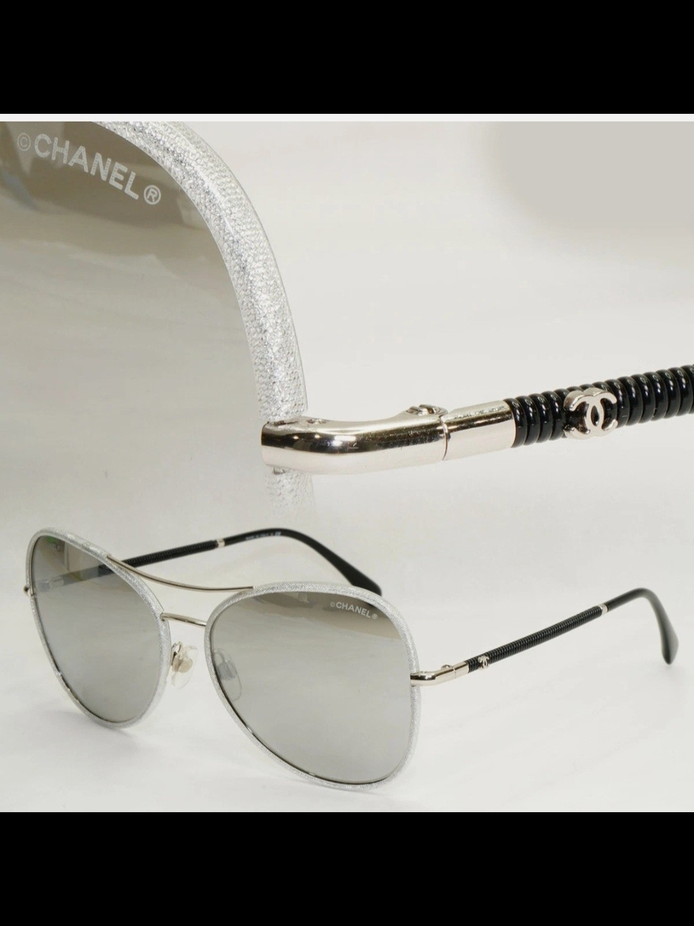 CHANEL Silver Frame Sunglasses with Gray Gradient Lenses - Picture 3 of 6